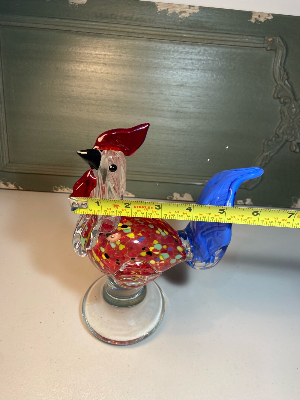 Handblown Glass Rooster Figurine in Red and Blue Accent - Picture 13 of 16